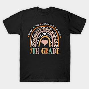 Leopard Rainbow 7th Grade Where The Adventure Begins T-Shirt